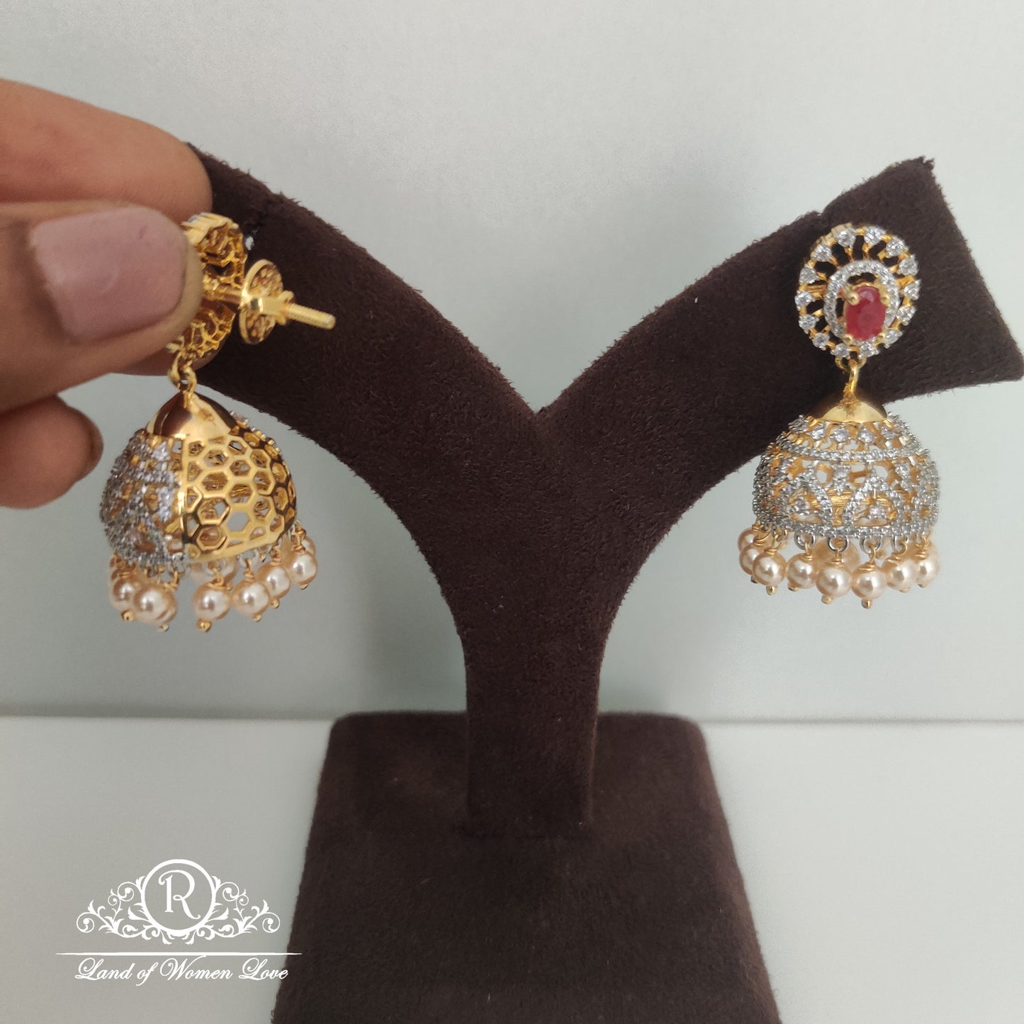 Diamond finishing Silver jhumkas-RC85-90CP013