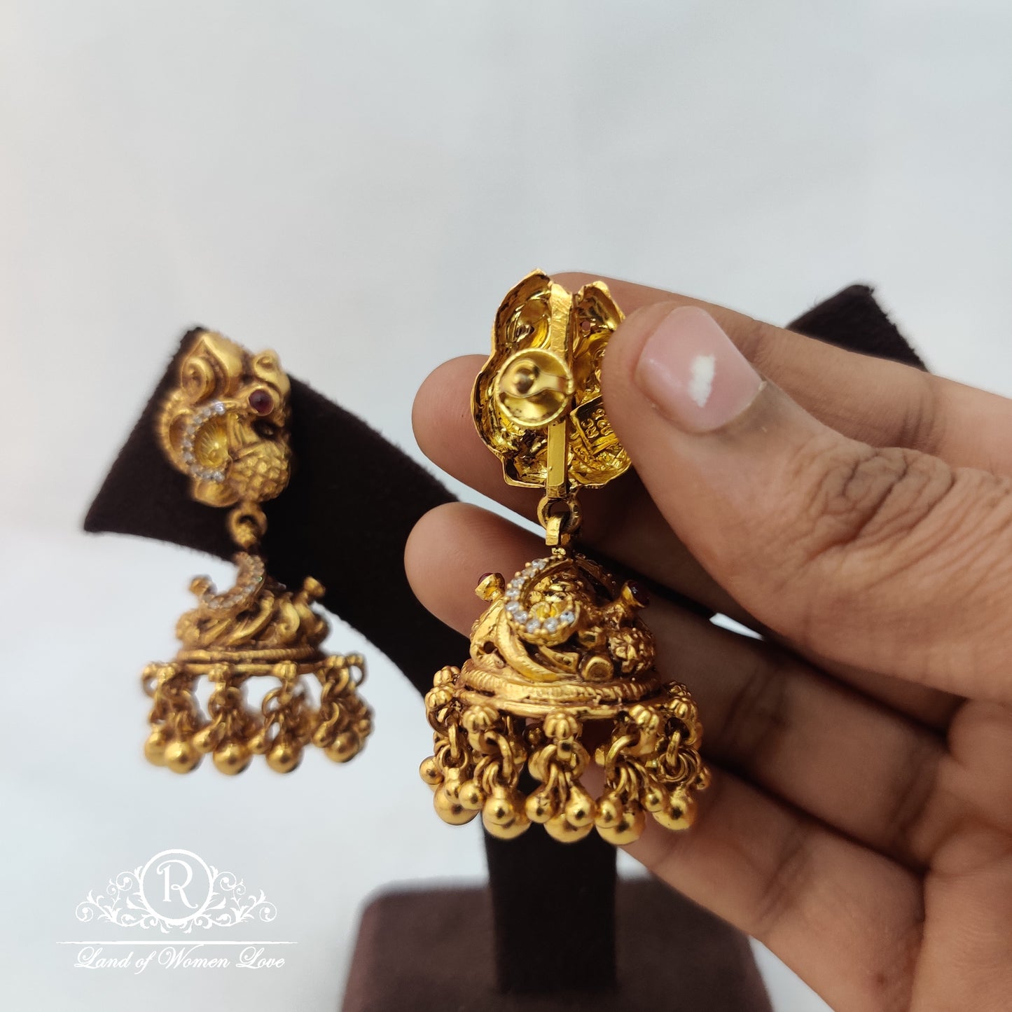 Simple and cute silver Ã¢Å“Â¨ earrings with peacock Ã°Å¸Â¦Å¡ design and gold balls -RCM761