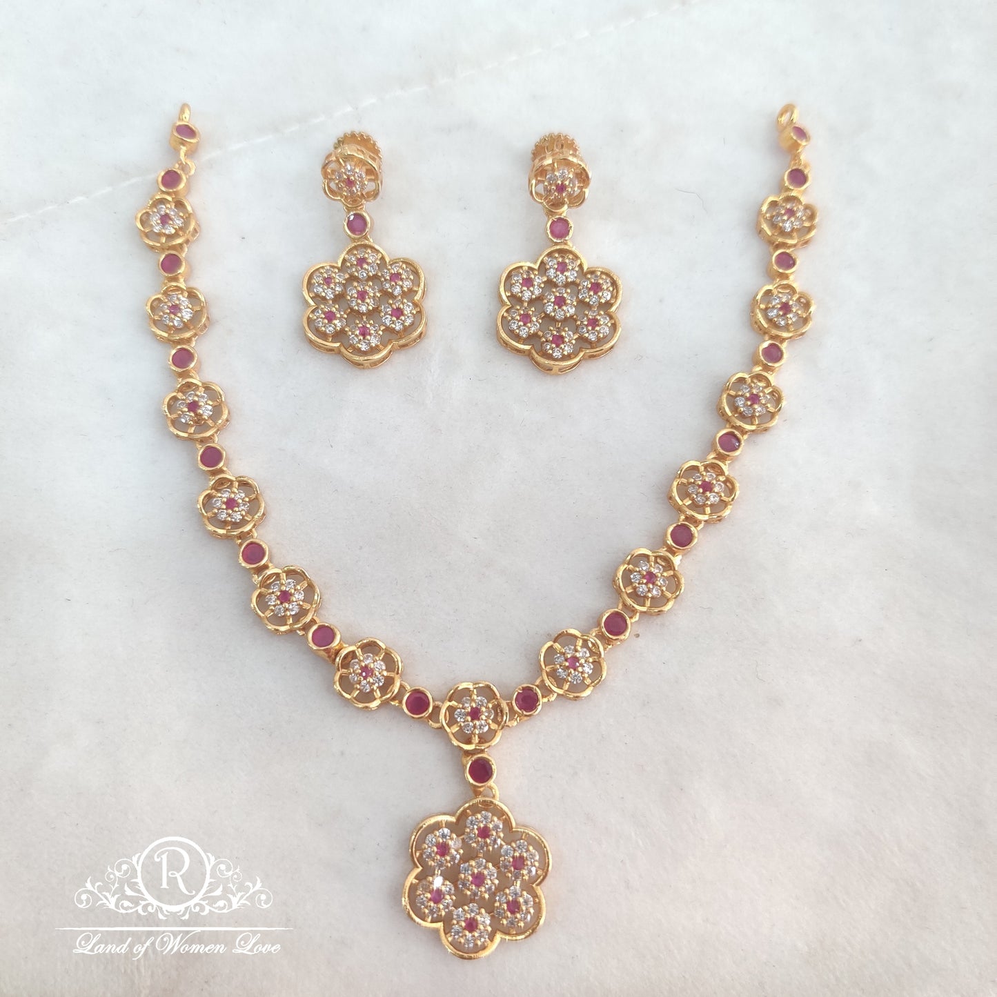 earrings 92.5 silver jewelry flower design neckpiece with earrings rcv0103 92.5 silver ramala jewelry / ramala collections