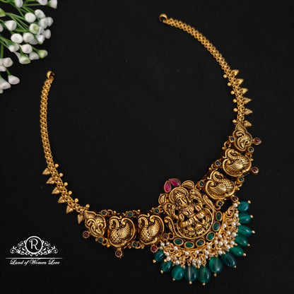 necklace silver peacock and lakshmi devi design necklace 92.5 silver ramala jewelry / ramala collections
