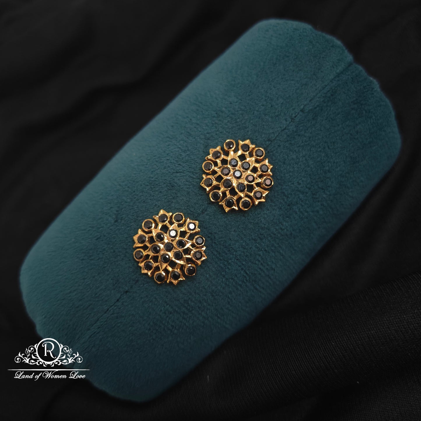 stud 92.5 silver black stones studs-rck247 92.5 silver ramala jewelry / ramala collections