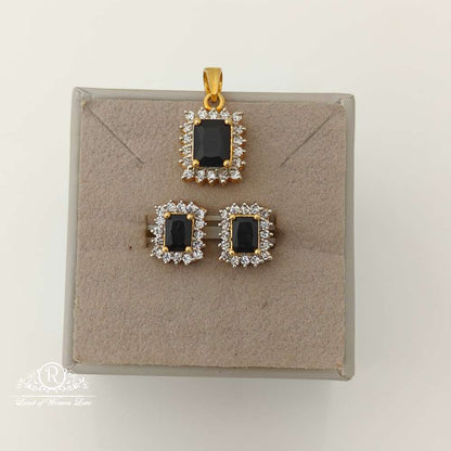 Silver CZ- Black Stone Stud Design Earrings-RCV290