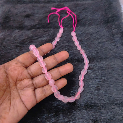 Natural rose quartz plain oval shape gemstone plain tumble beads-RCMJ07