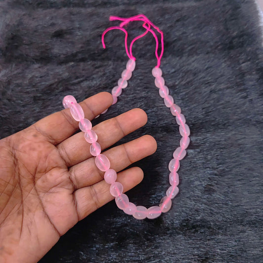 Natural rose quartz plain oval shape gemstone plain tumble beads-RCMJ07
