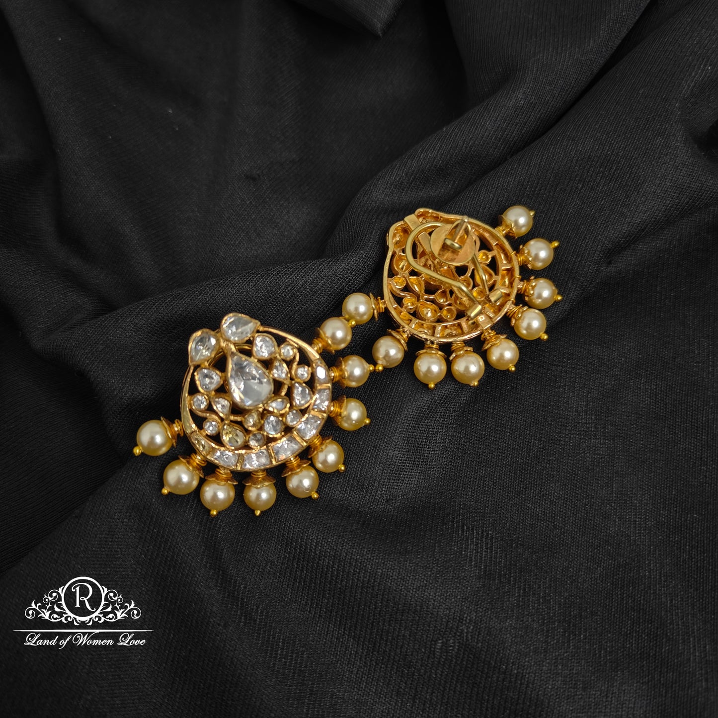 92.5 Silver Polki Pearls Earrings-RCSJ006