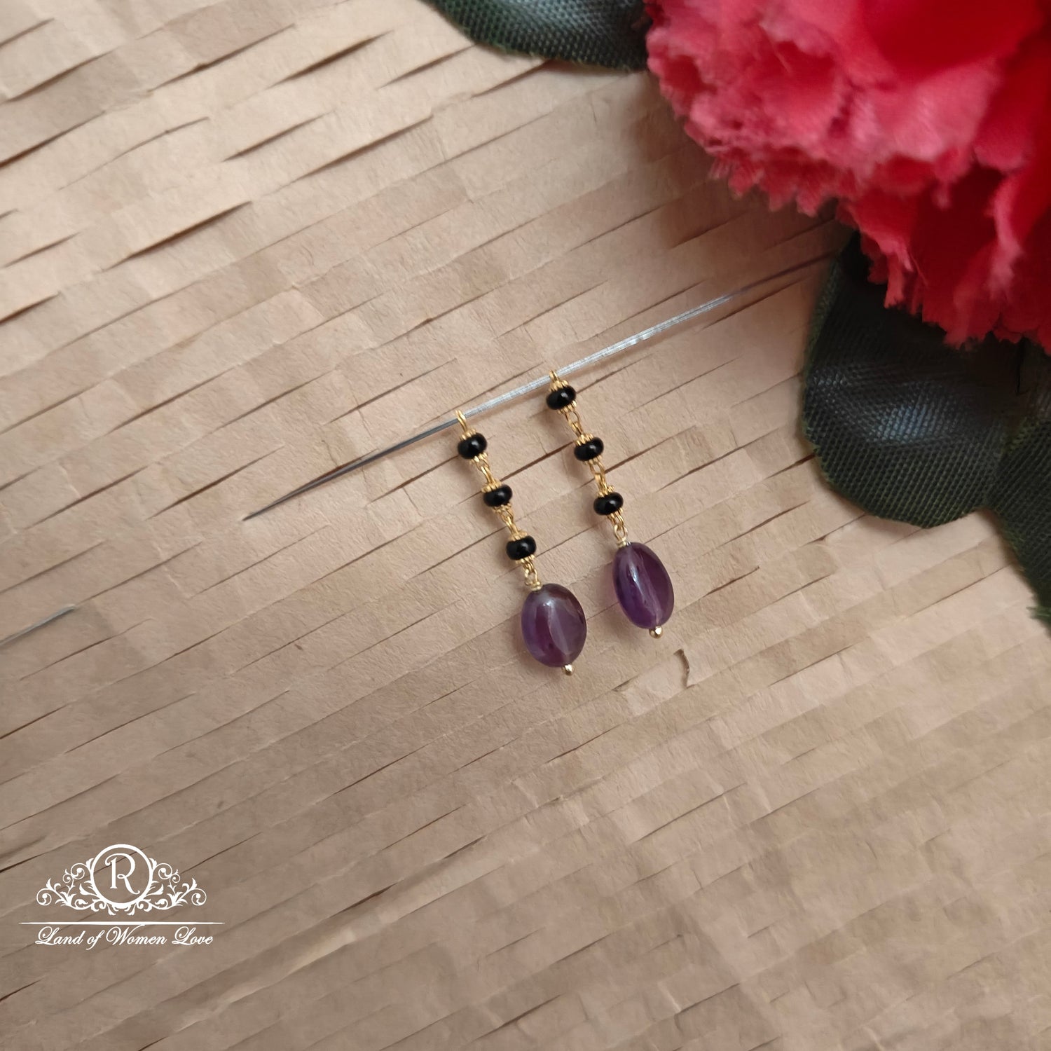 earrings 92.5 silver cute black bead hangings -rch983 92.5 silver ramala jewelry / ramala collections