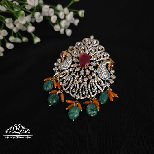 pendant silver peacock design cz-'s stone pendant -rcnj007 coral 92.5 silver ramala jewelry / ramala collections