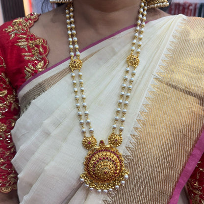92.5 Silver Two lines pearl  haram with Locket-RCM1159