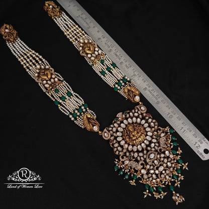Silver pearls with lakshmi devi haram -RCDS244