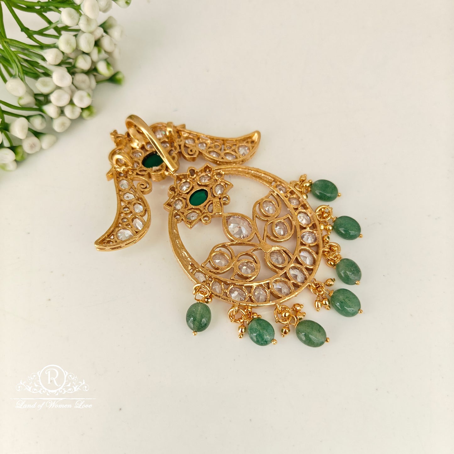 92.5 silver simple and Cute pendant with CZ- stones and hangings -RCHK0153