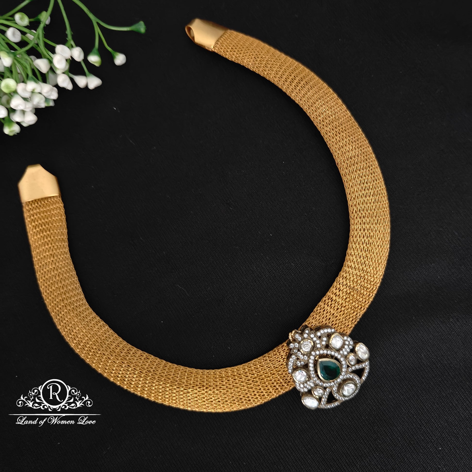 necklace silver mesh chain with moissanite locket necklace -rc06m407 moissanite 92.5 silver ramala jewelry / ramala collections