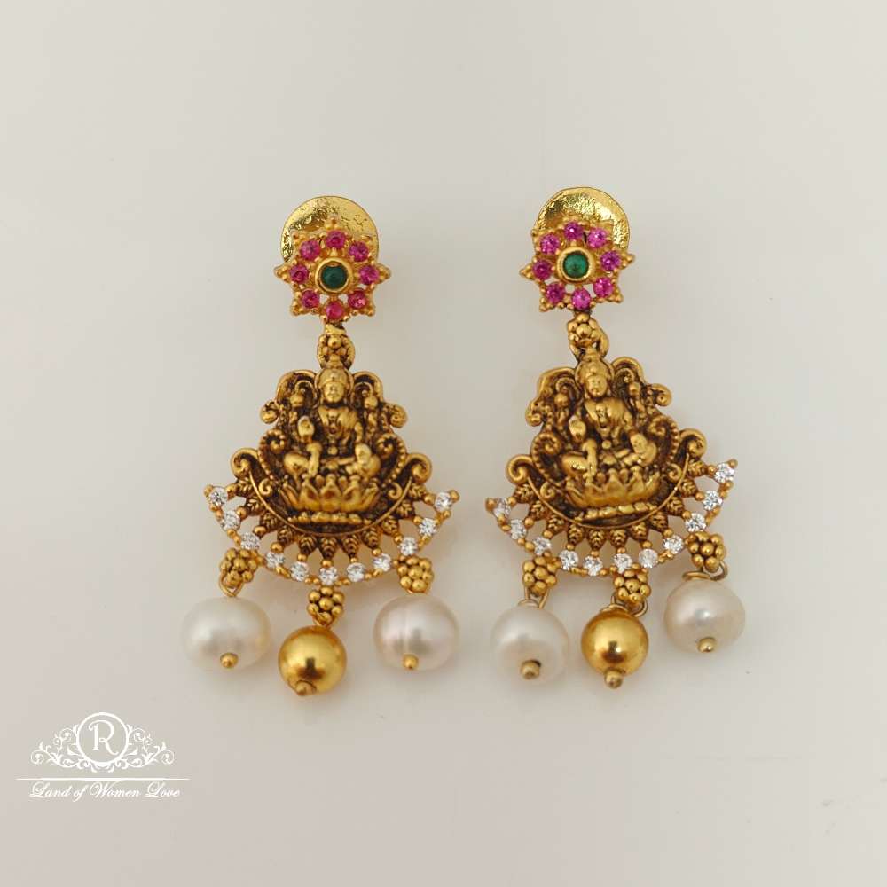 earrings silver lakshmi devi design earrings-rch581 92.5 silver ramala jewelry / ramala collections