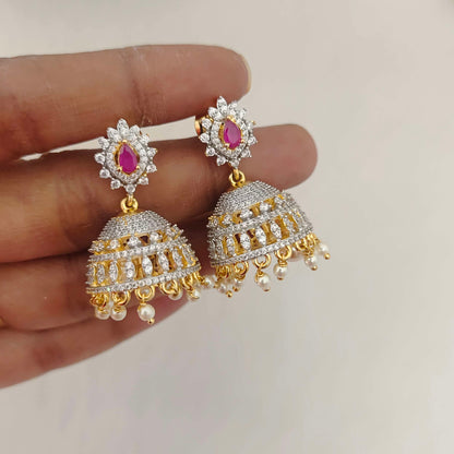 jhumka silver diamond replica earrings -rct175 92.5 silver ramala jewelry / ramala collections