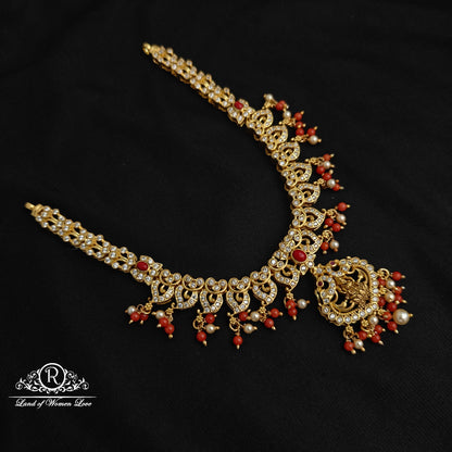 necklace 92.5 silver lakshmi devi and mango design corals necklace-rcm1136 92.5 silver ramala jewelry / ramala collections