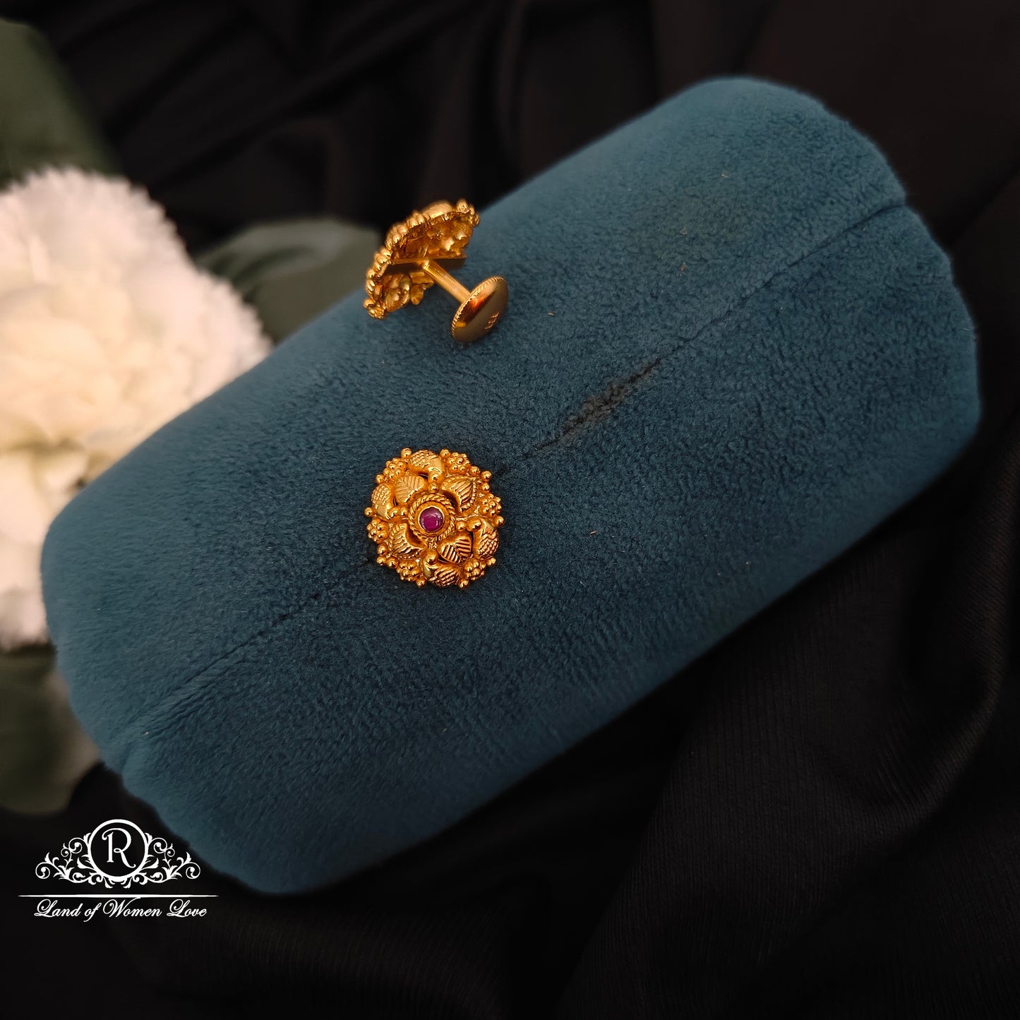 Silver gold Polish flower design earrings -RCNS039