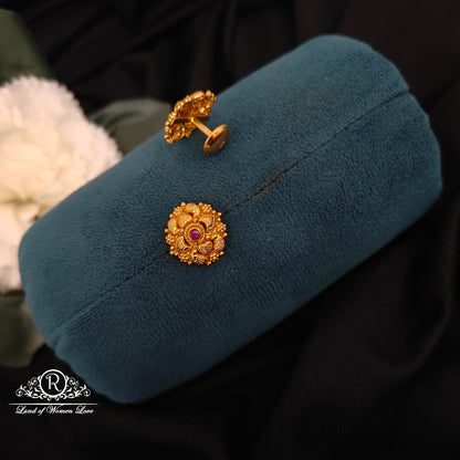 Silver gold Polish flower design earrings -RCNS039