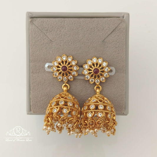 Silver White Stones Design jhumkas-RCCP123