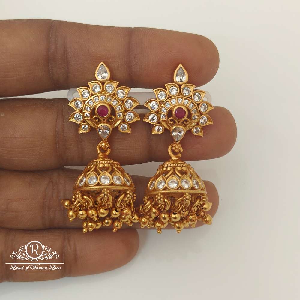 Silver White Stones Design jhumkas-RCCP126