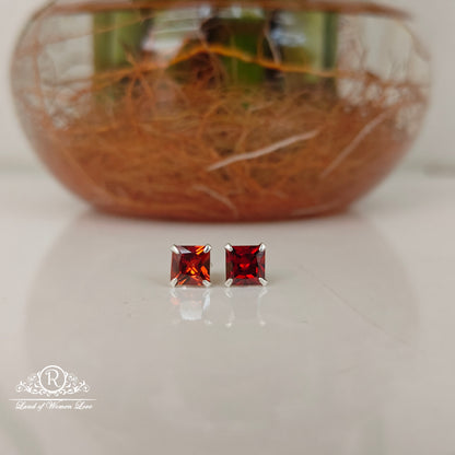 stud 92.5 silver red square cut stud earrings-rchs36-8 92.5 silver ramala jewelry / ramala collections