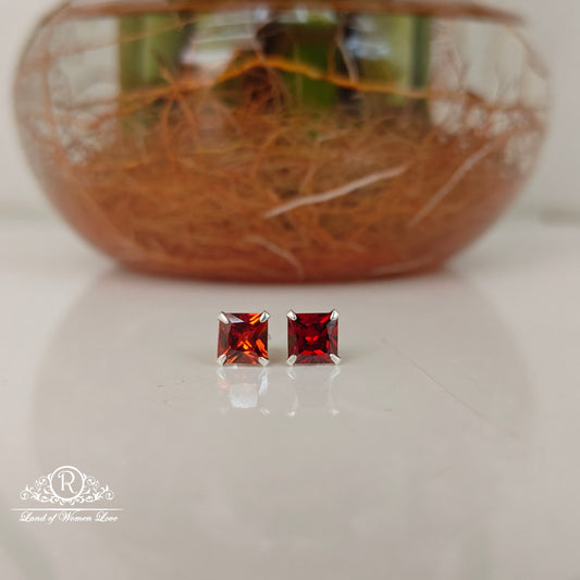 stud 92.5 silver red square cut stud earrings-rchs36-8 92.5 silver ramala jewelry / ramala collections