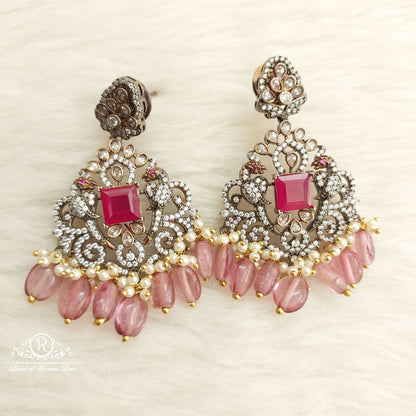 Silver CZ-Black Polish Victoria Earrings-D014