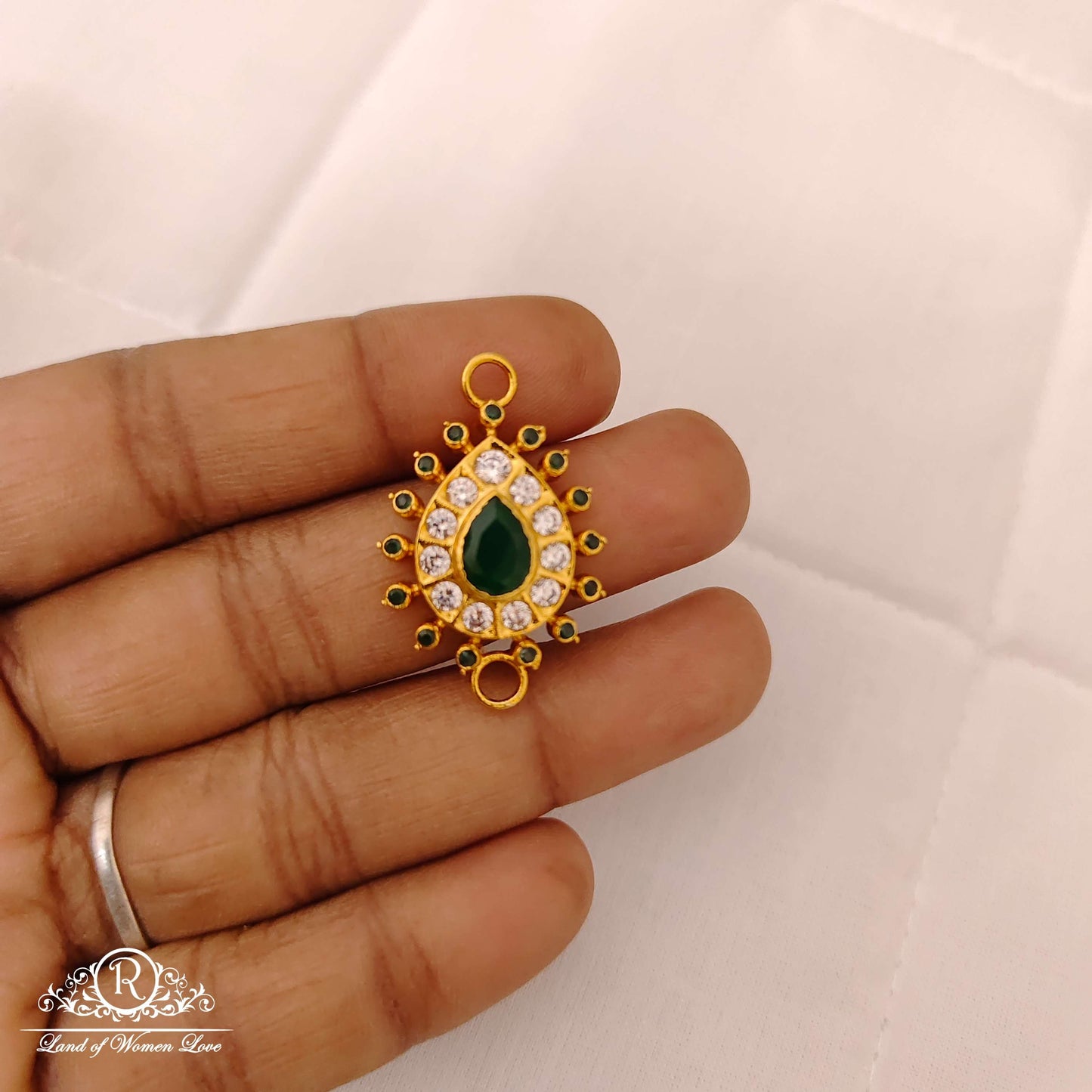 Silver Green Stones Side Pendant Design-JR140