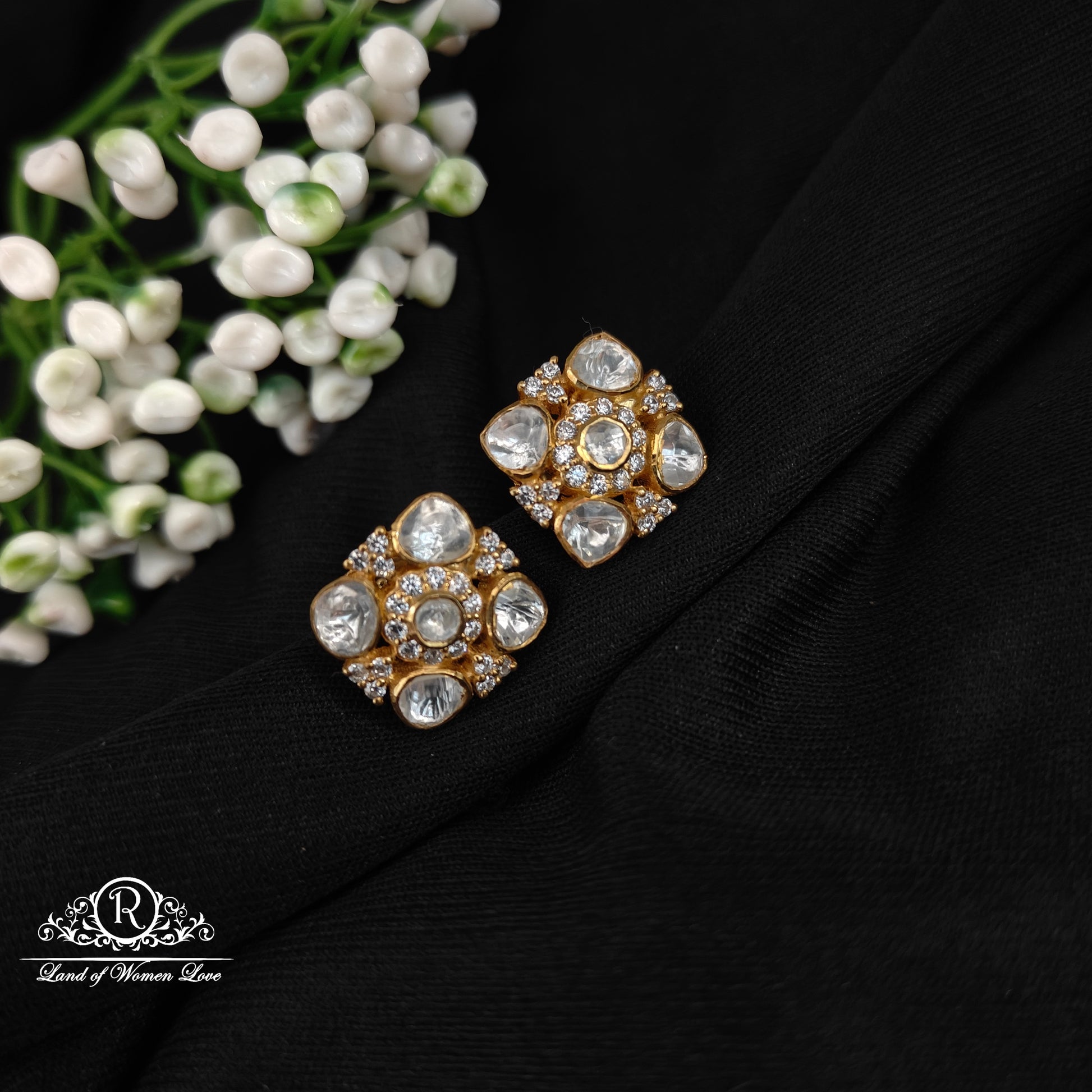 earrings 92.5 silver simple and cute earrings with white stones -rcad03 92.5 silver ramala jewelry / ramala collections