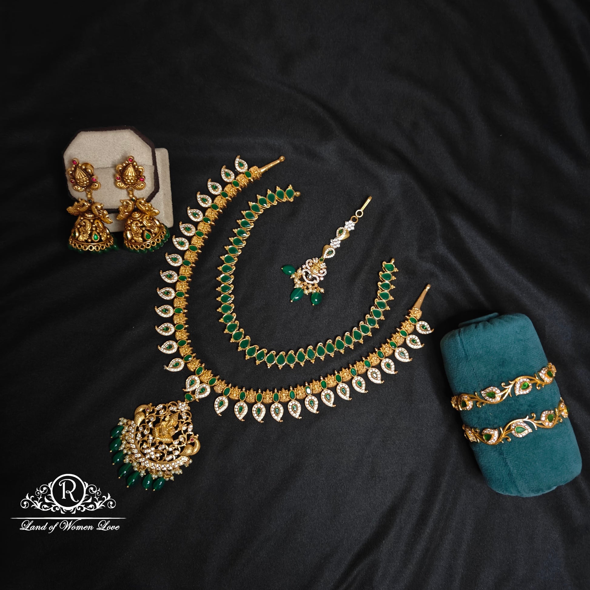 earrings silver with gold polish mango harsm design full bridal set -set03 92.5 silver ramala jewelry / ramala collections