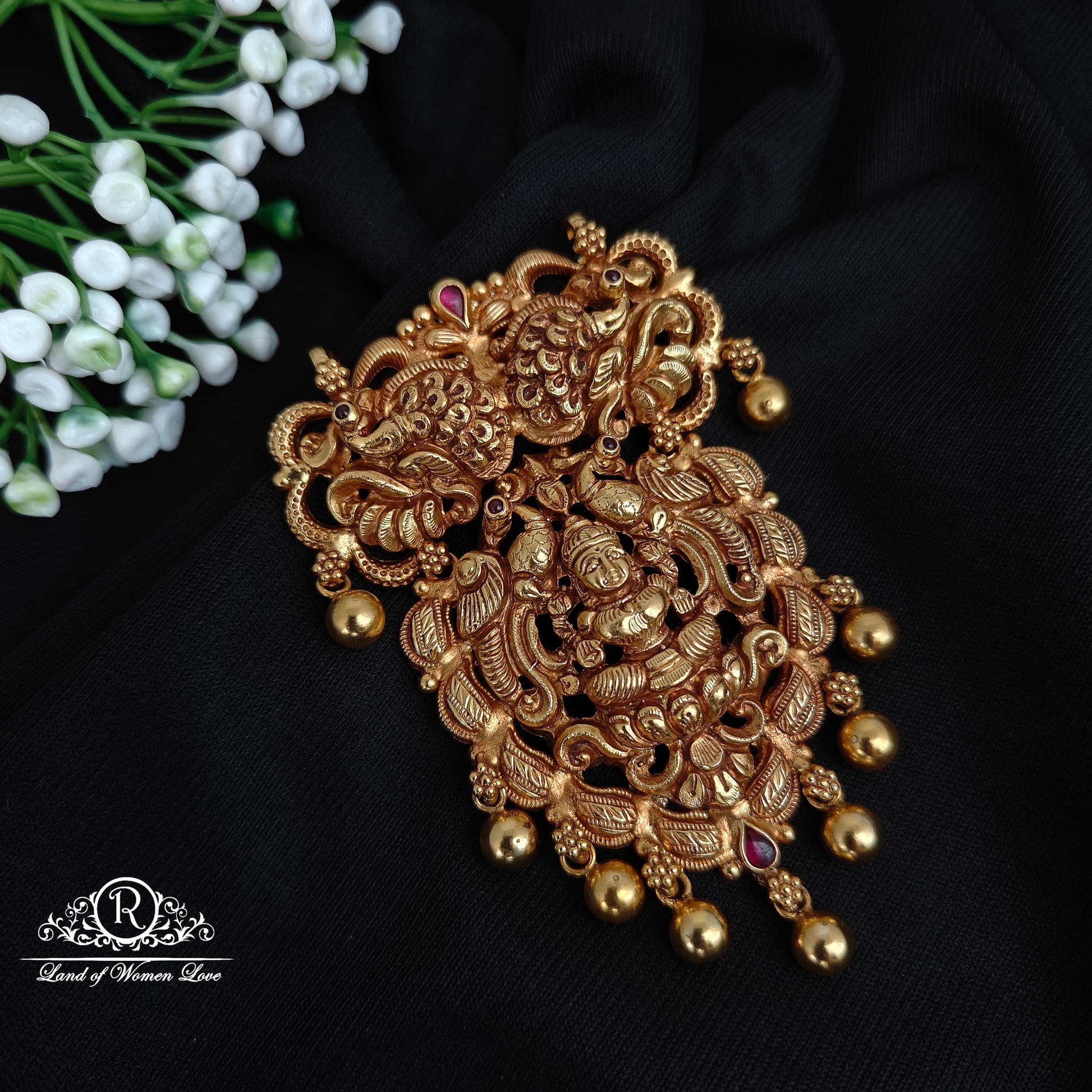 92.5 silver mala locket with lakshmi devi withgold balls hangings -rcp136 92.5 silver ramala jewelry / ramala collections