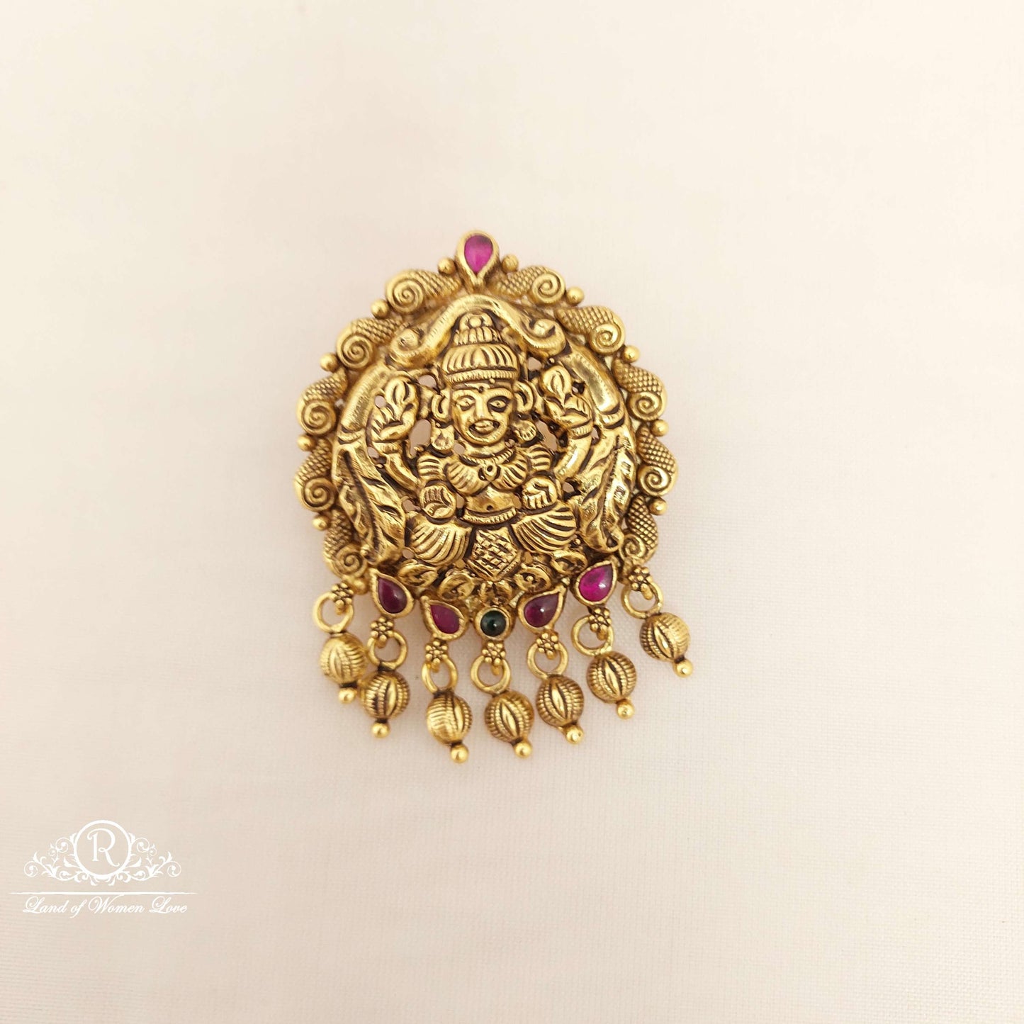 Silver With Antic Finish Lakshmi Devi Locket-V017