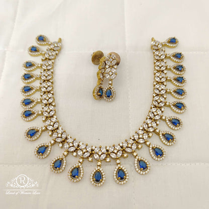 necklace silver cz- and blue stone necklace-rcd098 cz 92.5 silver ramala jewelry / ramala collections