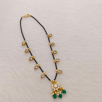 Silver mango lockets Black beads chain two in one style -RCH410