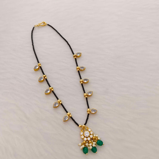 Silver mango lockets Black beads chain two in one style -RCH410