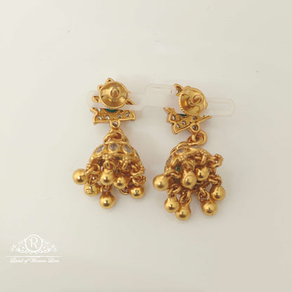 Silver White & Green Stones Design jhumkas-RCCP129