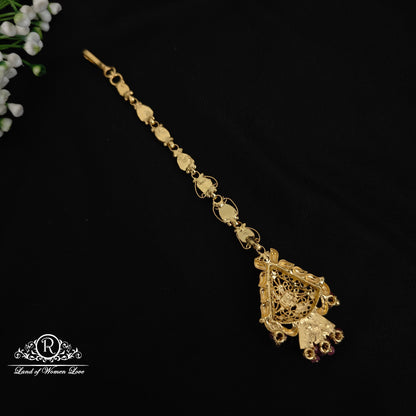 92.5 silver simple and Cute tikka with ruby stones and hangings -RCHK0164