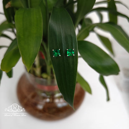 stud 92.5 silver square cut green stud earrings-rchs35-2 92.5 silver ramala jewelry / ramala collections