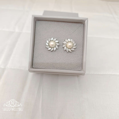 Silver Swarovski Pearl CZ- Stones Stud Earrings-RCES41