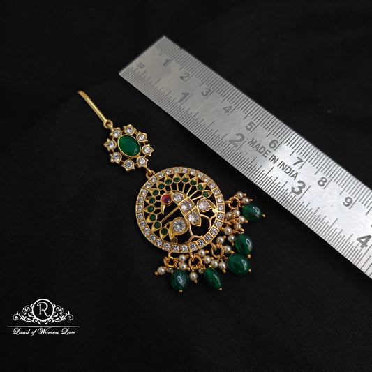 92.5 Silver peacock design Green and white CZ's Tikka-RCM1152