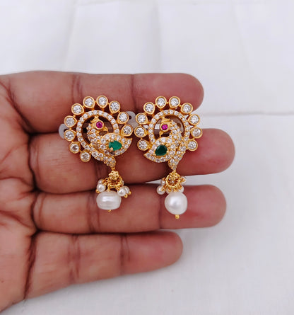 Silver CZ-gold polish earrings -RCM524