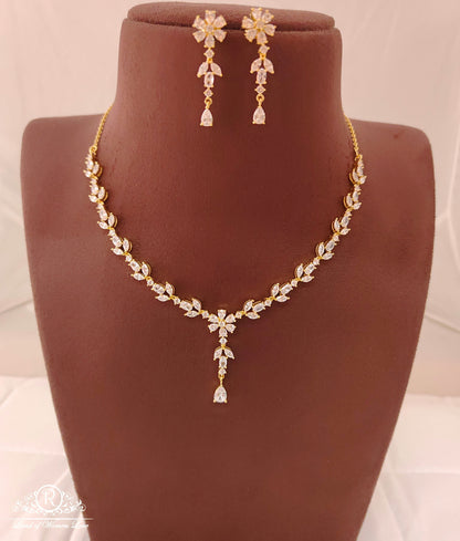 Silver CZ- White Stones Necklace With Matching Earrings-RCES33RCES34