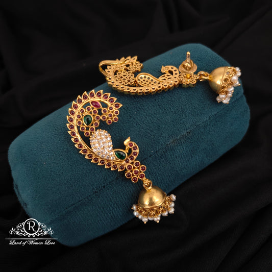 92.5 silver cuff with jhumkas with pearls hangings -RCH848