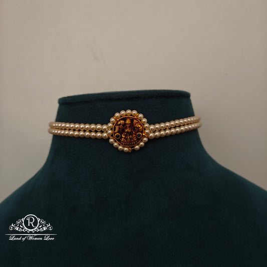 pendant 92.5 silver simple and cute pearls chocker with lakshmi devi pendant -rch891 92.5 silver ramala jewelry / ramala collections
