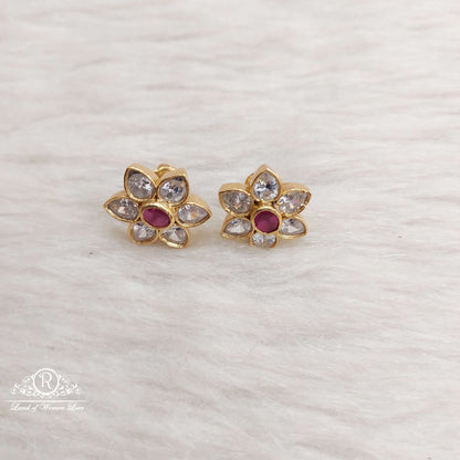 Silver Kempu Stone Earrings-SA045