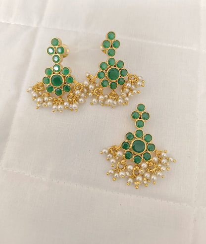 Silver Green Stones Earrings With Matching Locket-JR188JR189