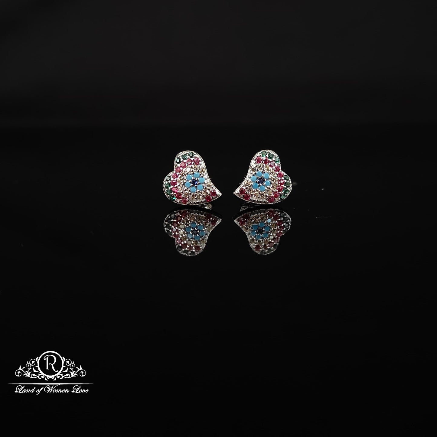 stud silver heart shape earrings -rchs38-7 92.5 silver ramala jewelry / ramala collections
