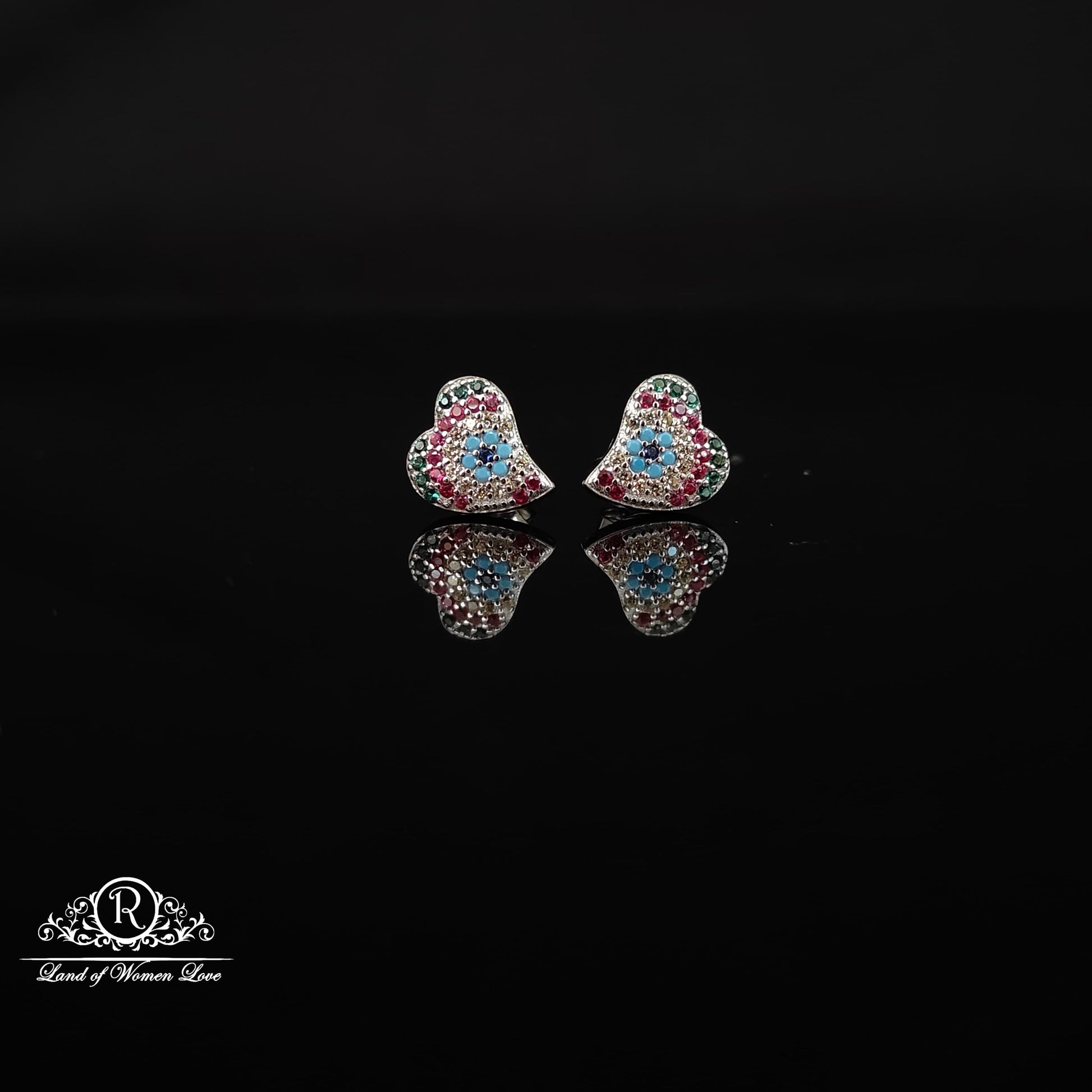 stud silver heart shape earrings -rchs38-7 92.5 silver ramala jewelry / ramala collections