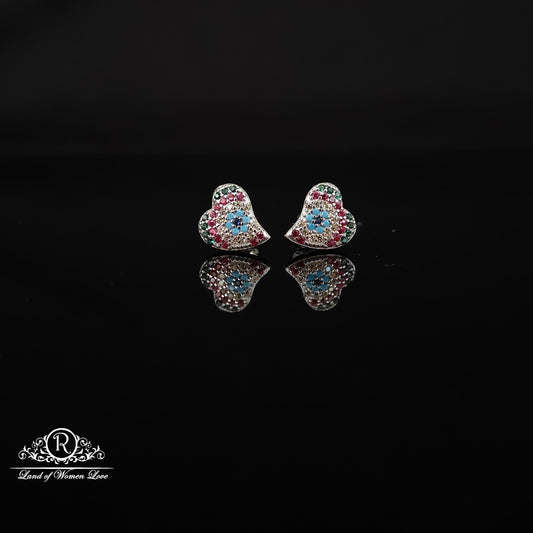 stud silver heart shape earrings -rchs38-7 92.5 silver ramala jewelry / ramala collections