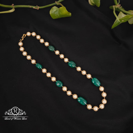 92.5 silver simple and cute beads mala with pearls and green beads-rch941 92.5 silver ramala jewelry / ramala collections