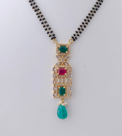 Silver CZ-gold polish black beads chain -RCD144