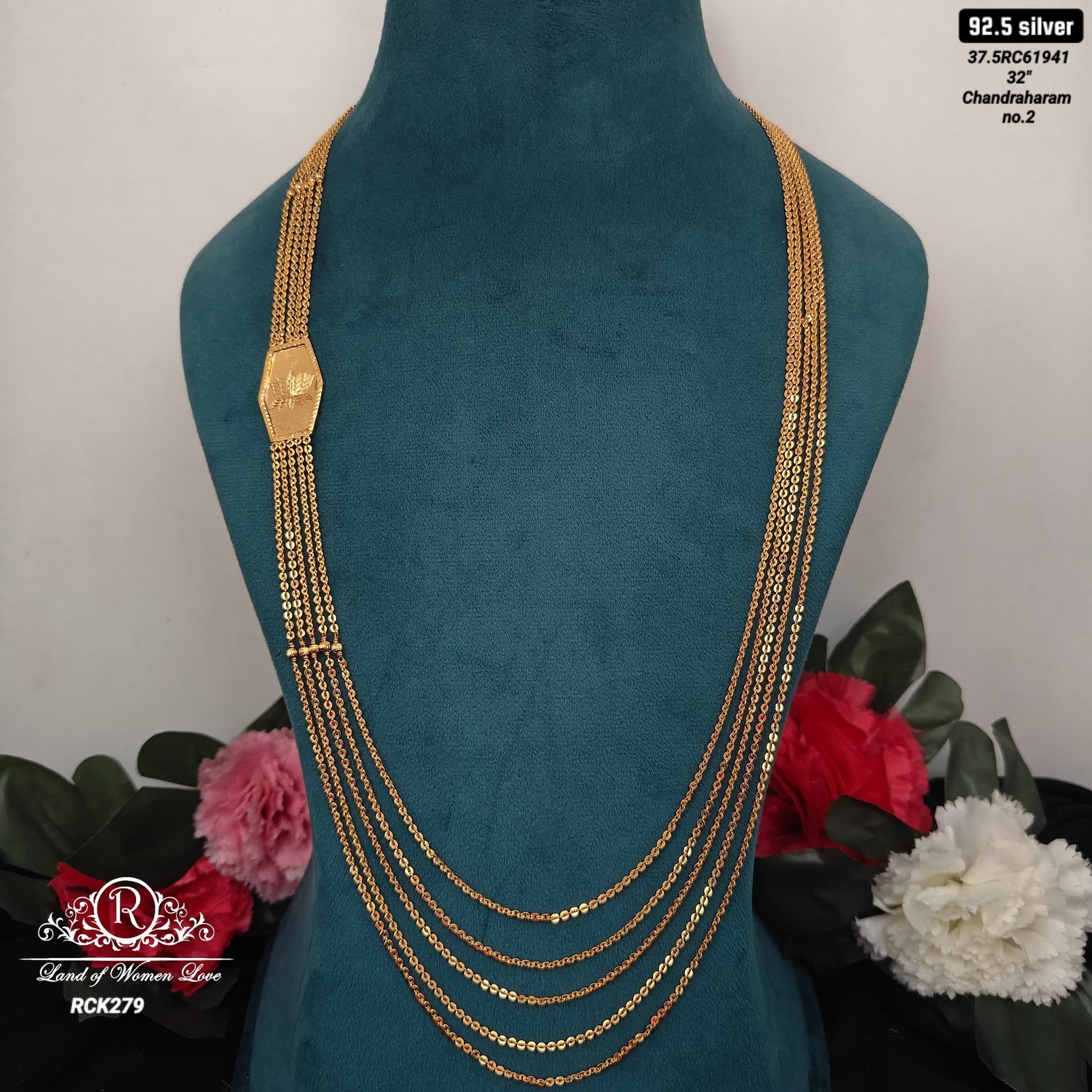 92.5 silver simple and cute chandraharam with lotus locket - rck279 92.5 silver ramala jewelry / ramala collections